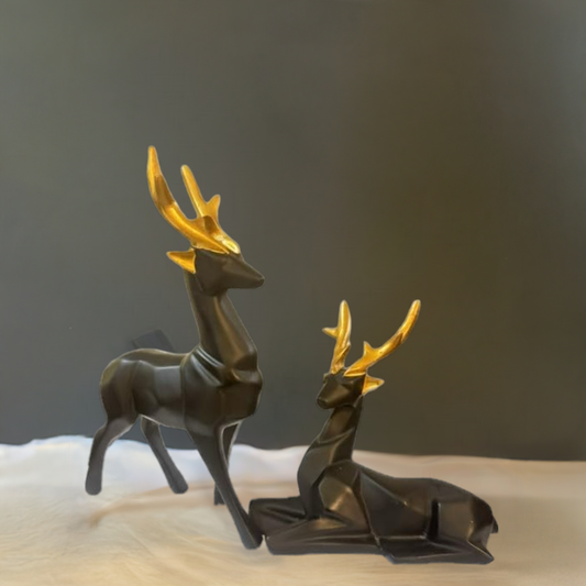 Resin Black Deer Showpiece for Home & Office Decor set of 2