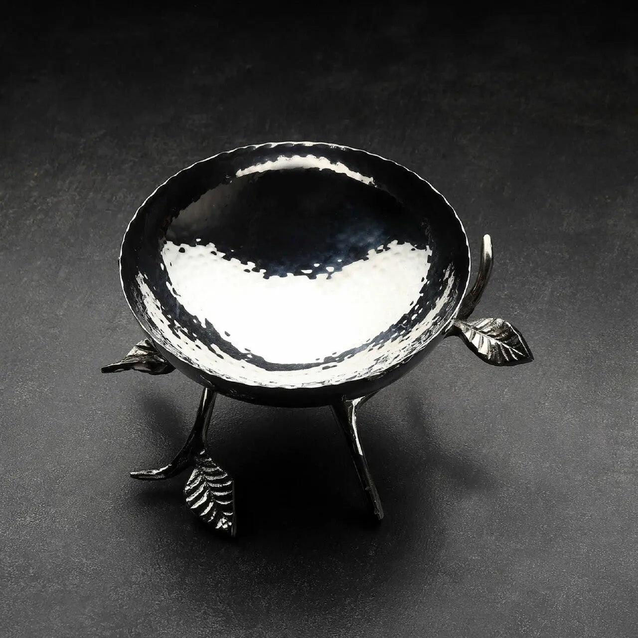 Hammered Vine Pedestal Serving Bowl — Polished Stainless Steel