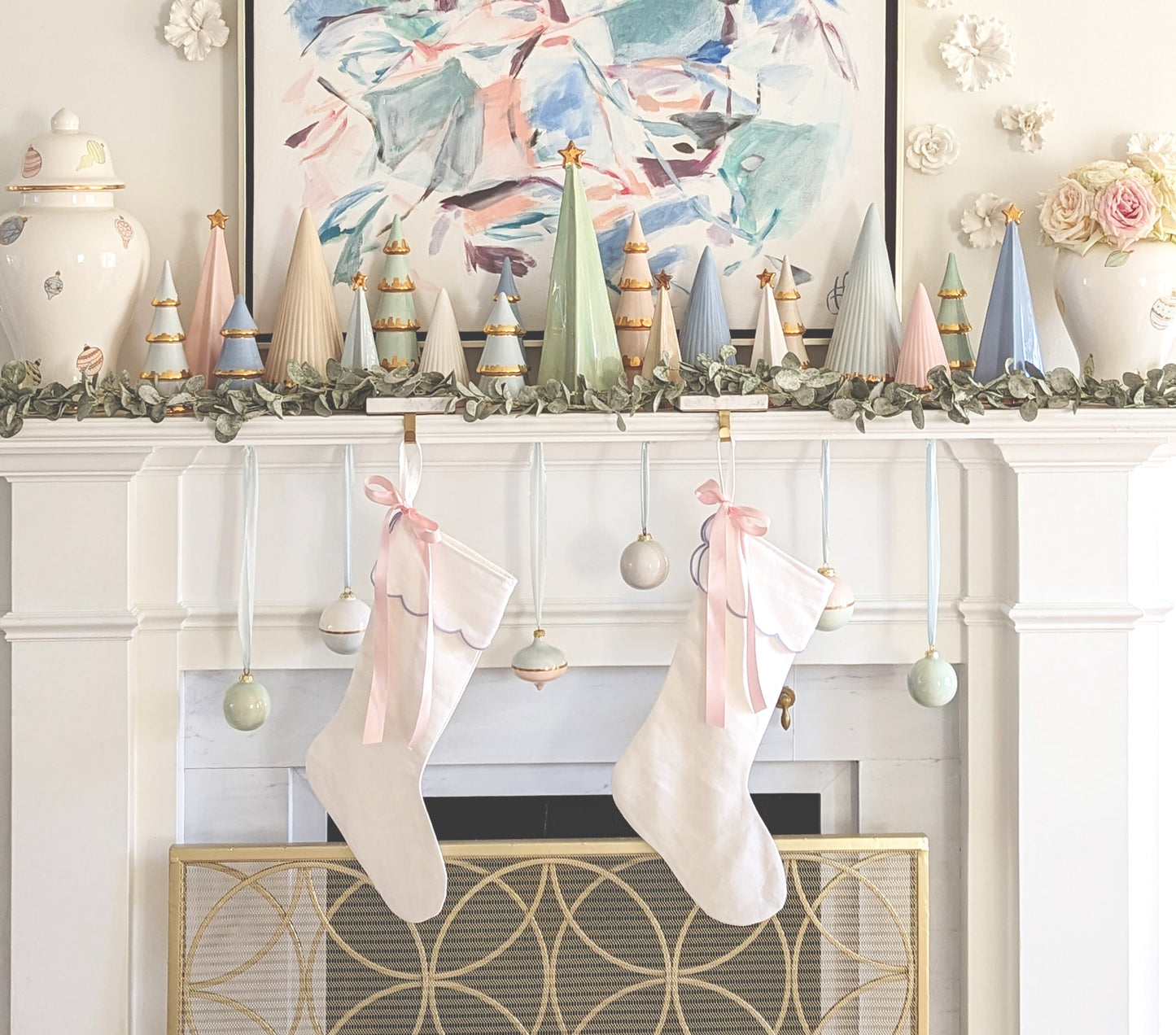 Sea Glass Fluted Christmas Trees with 22K Gold Brushstroke Accent