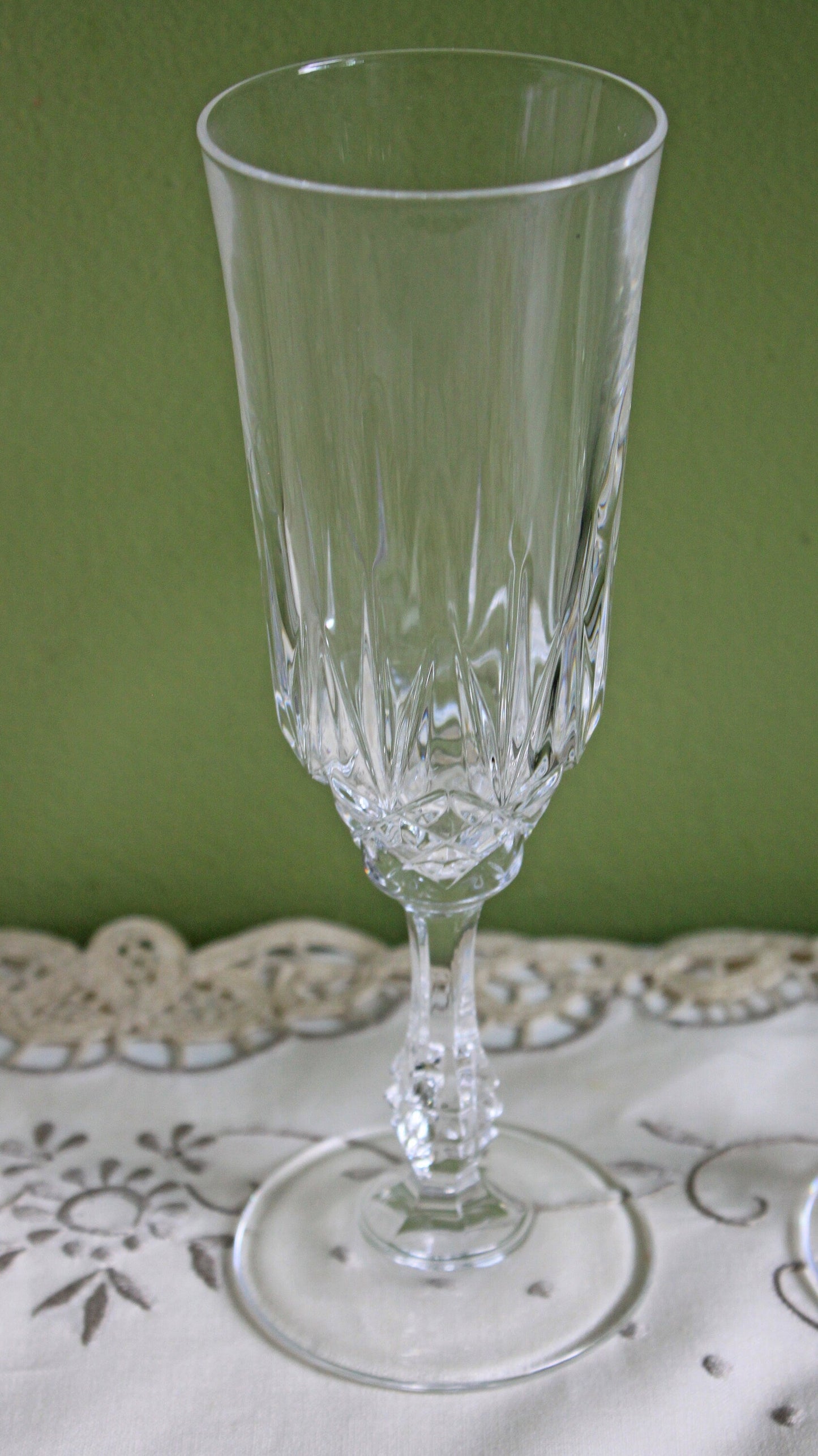 Vintage Crystal Stemware Glasses - Set of 8, Ornate Stem Barware
