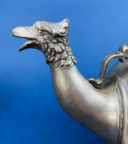 Pewter Teapot by Etain Zinn. Etched with Heart and Cupids Antique Teapot. Spout Shaped like Eagle. Back Handle with Lion.