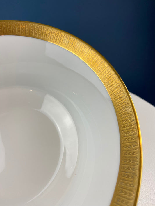 White and Gold Sango Porcelain, Georgetown Bowl. Wedding Band Pattern Porcelain Serving Dish. Wedding Gift.