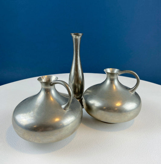 Vintage Pewter Collection of Small Vases. Set of Three. Collectible Royal Holland Pewter. Rustic Home Decor. Gift for Him or Her.