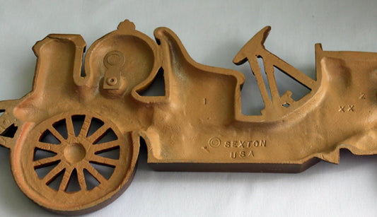 Antique Cast Metal Yellow Car. Wall Hanging Rustic Home Decoration. Ready to Hang. Made by Sexton, USA.