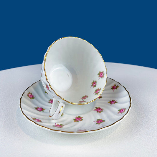 Tea or Coffee Cup and Saucer with Small Pink Roses. Aynsley Fine China. Dining Room Decor. Tea Party. French Country. Gift for Her.