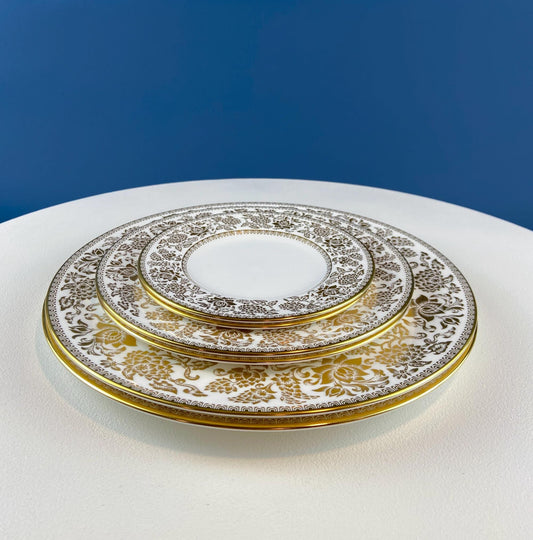 Vintage Wedgewood Gold Damask Plates. Set of 6. 2 Dinner 2 Salad and 2 Dessert. Dining Room Table Decor. Gift for Him Her.