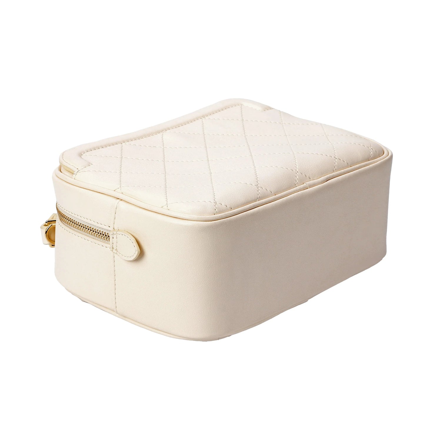 White Quilted Leather Camera Bag for Women – Stylish Crossbody Purse