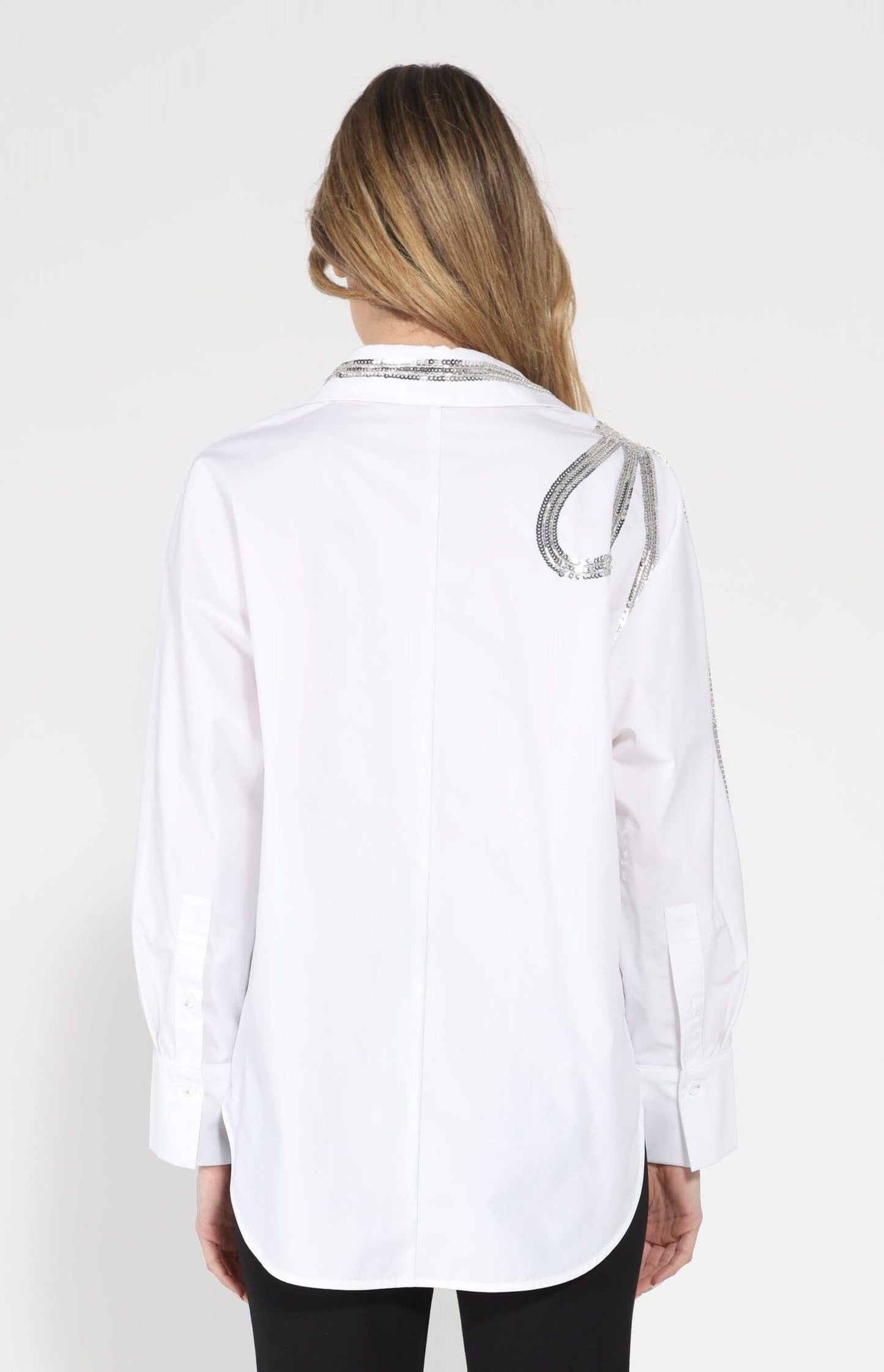 Long Sleeve Shirt Button Down Sequin Embellished