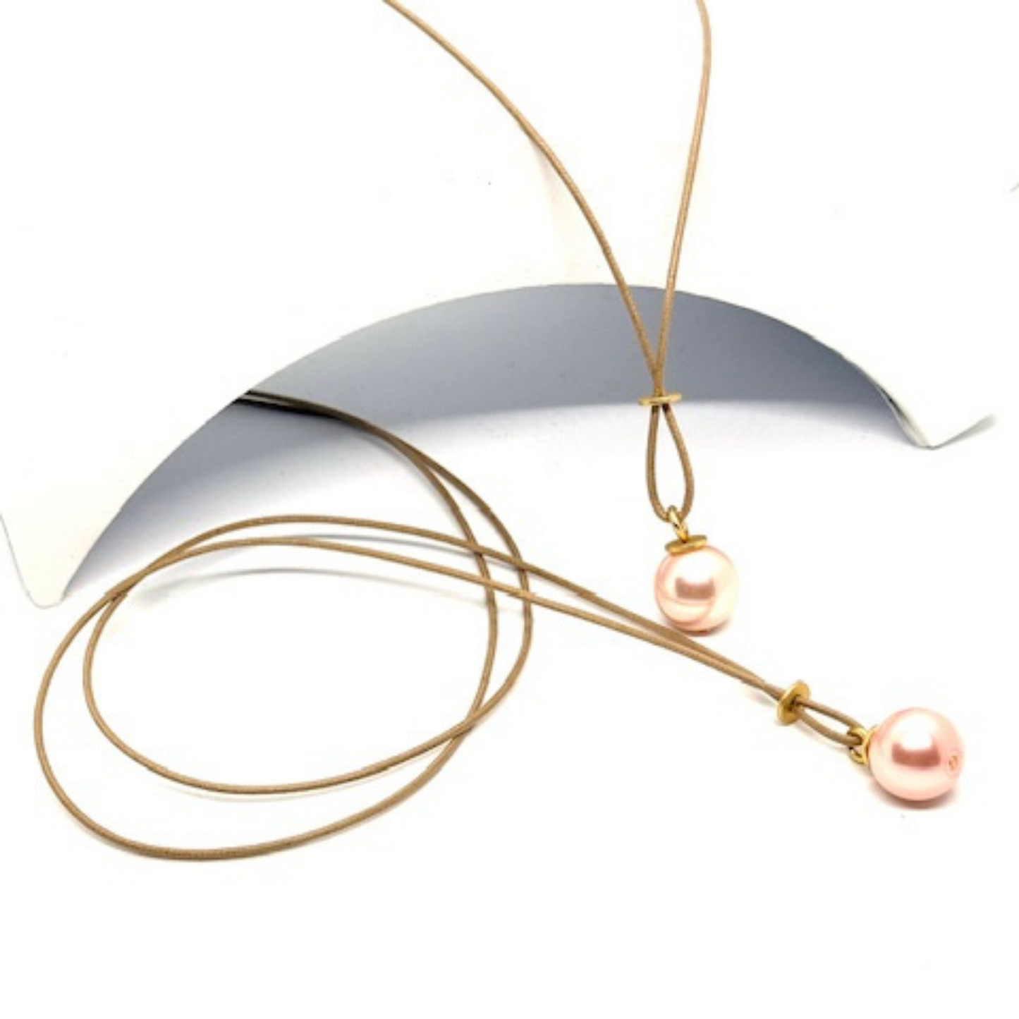 Large Pink Pearl With Criss Cross Design On Natural Linen Cord