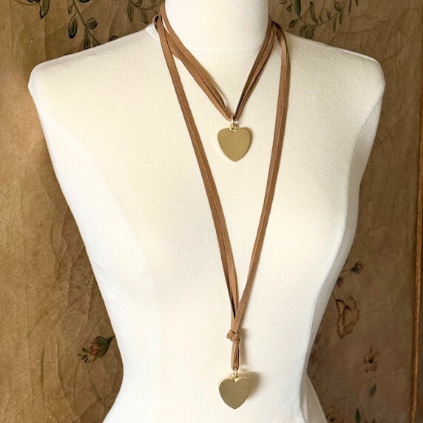 Long Navy Suede With Heart Pendant Necklace