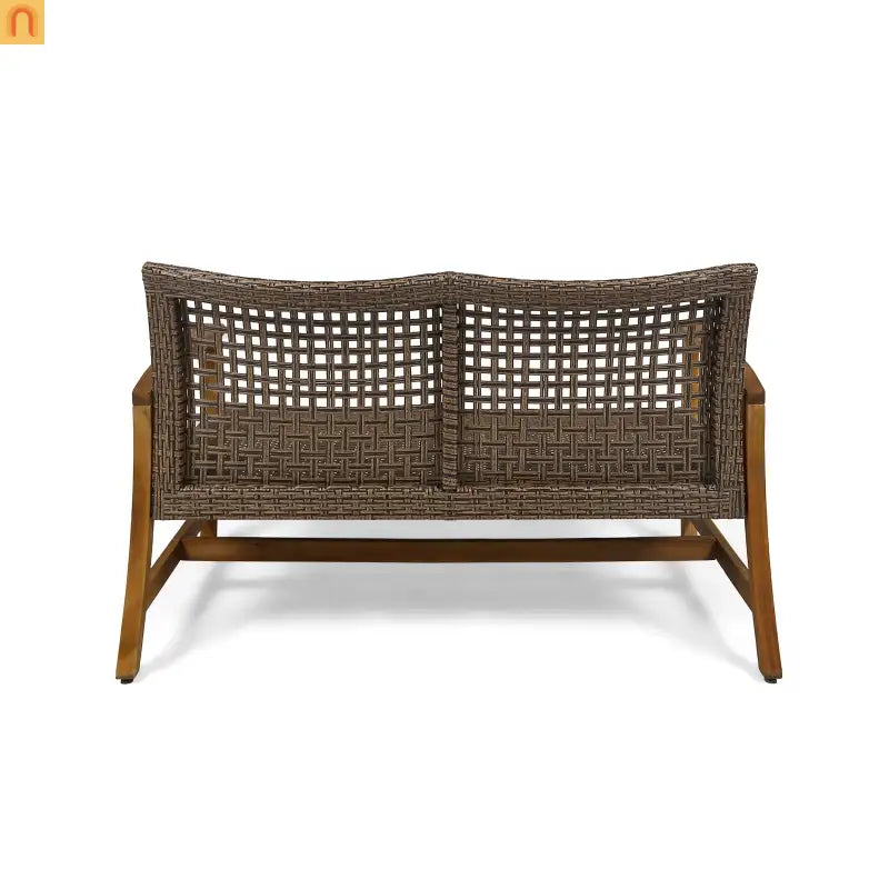 Loveseat Contemporary Natural Acacia Wood Wicker Weatherproof 52in Length