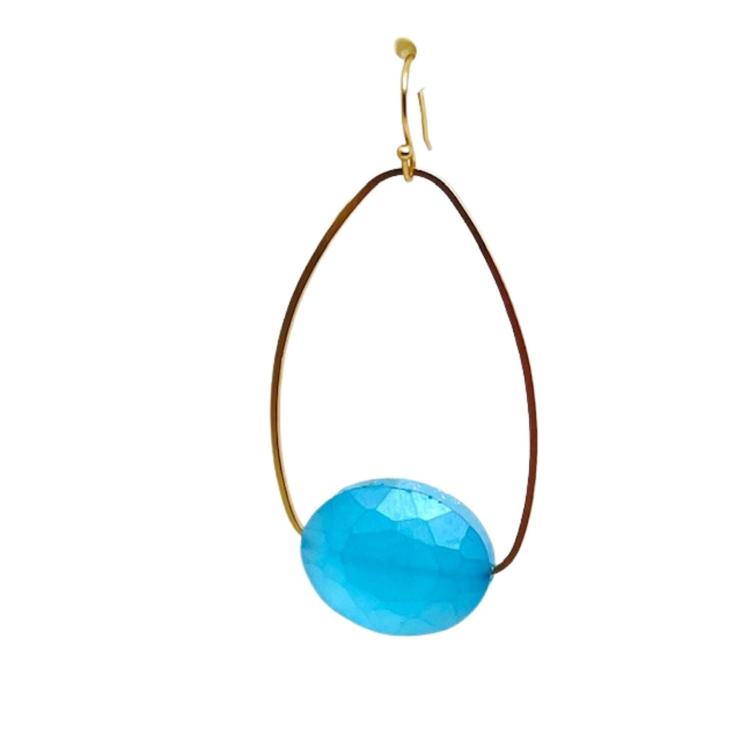 Matte Aqua CrystaL Inset Matte Gold Oval Earrings