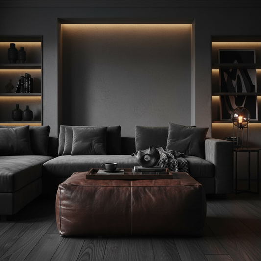 Moroccan Leather Pouf / Ottoman - Rectangular - Brown - Nelya