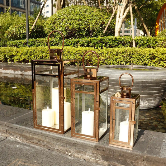 Set of 3 Stainless Steel Lantern (12/15/19'') -Rose Gold