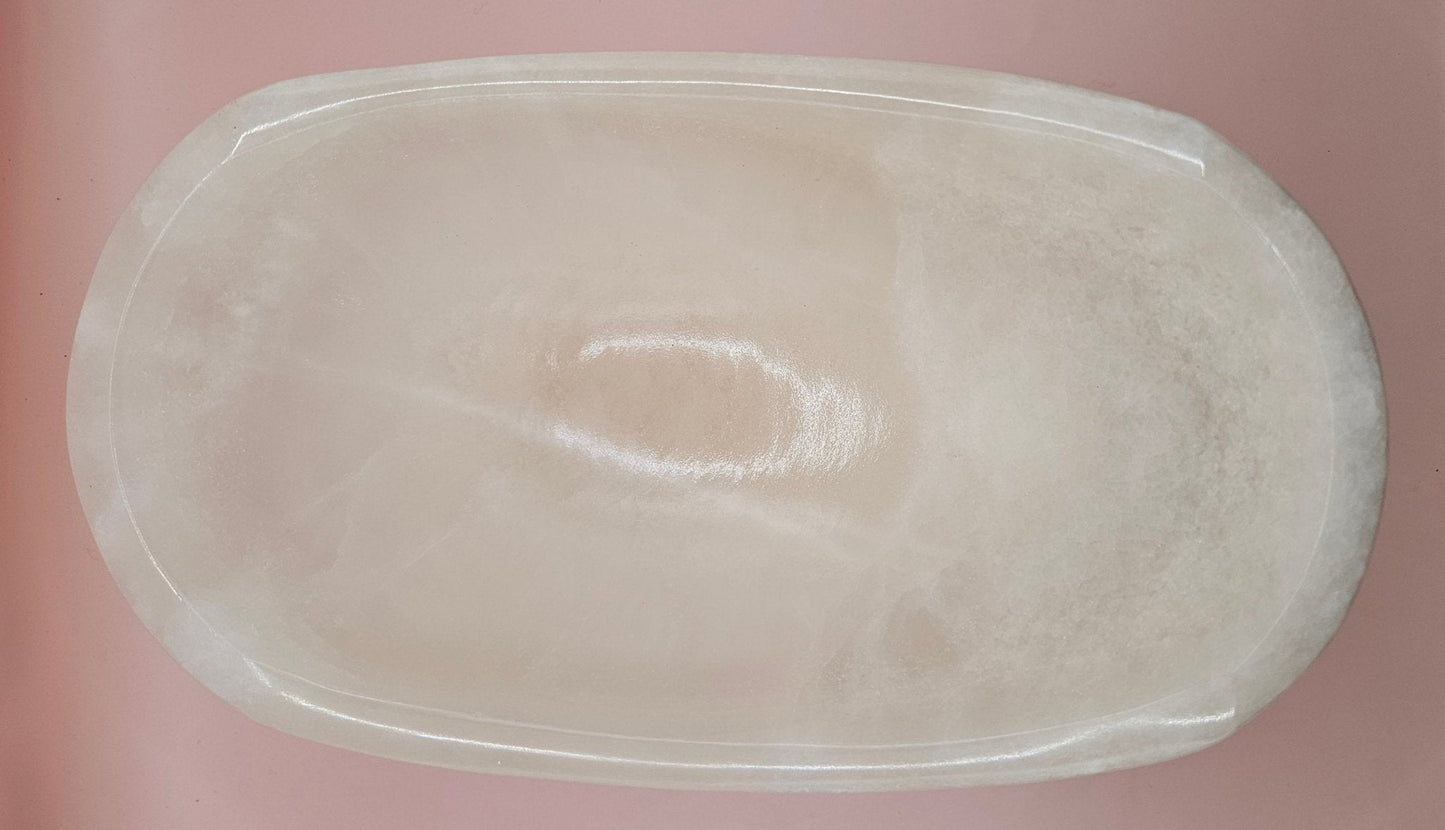 Polished White Onyx Bowl – Small Hand-Carved Decorative Vessel – 9.75"