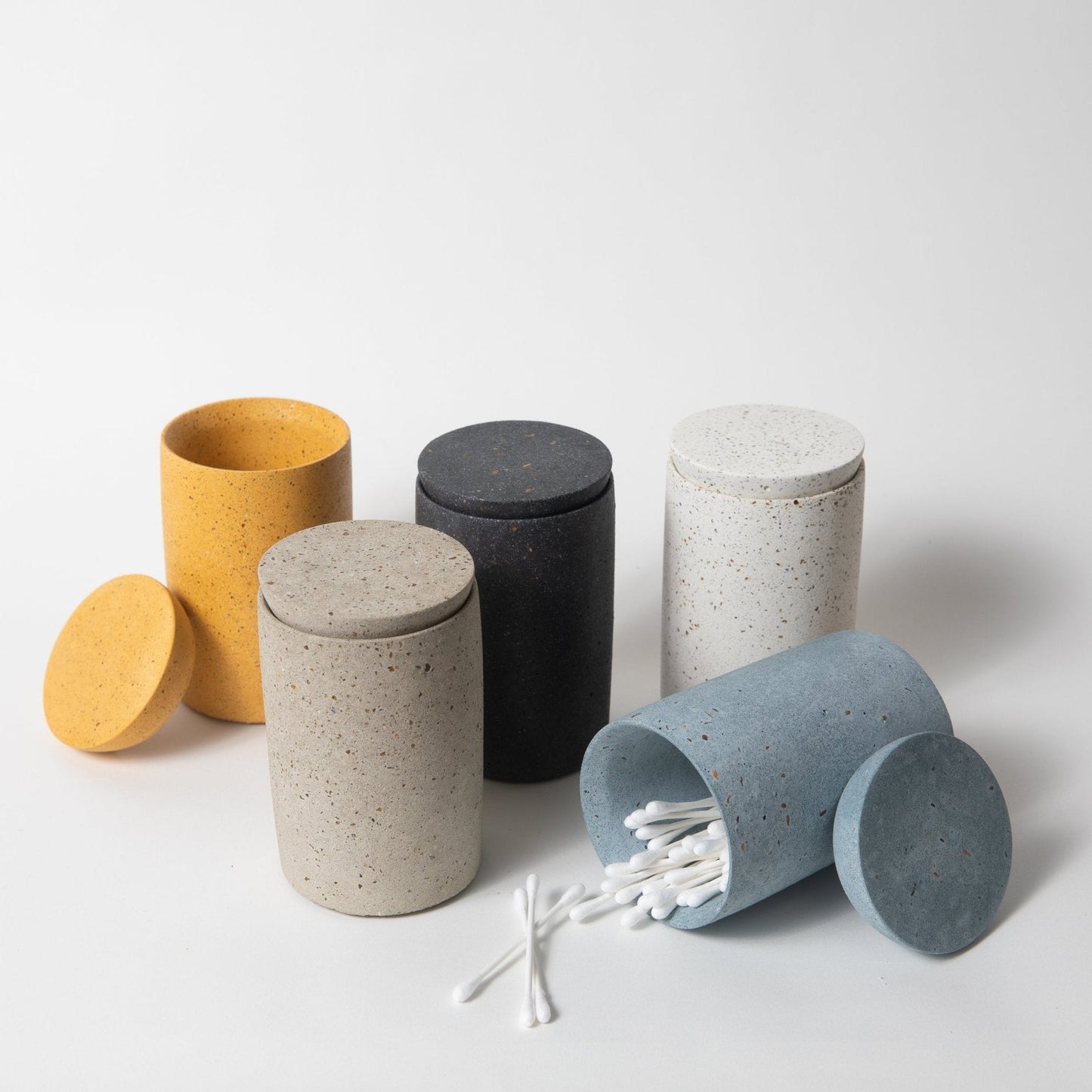 Cotton Swab Holder | White Terrazzo