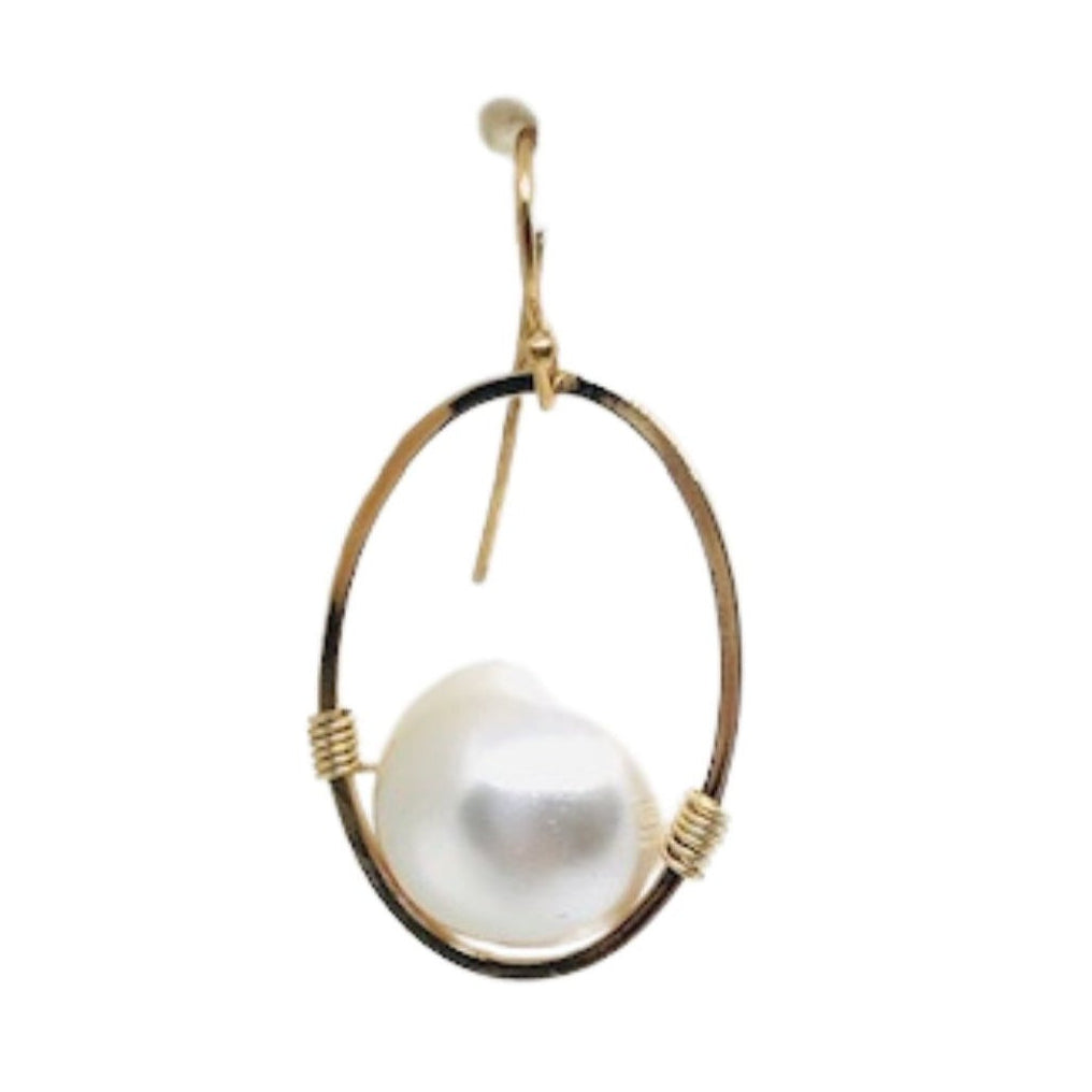 Pearl Matte Gold Oval Wire Wrap Earrings