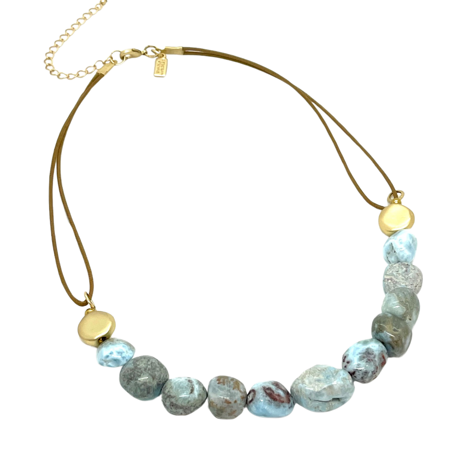 Larimar Nuggets on Linen Necklace