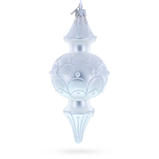 Snowy Pearl Double-Ended Finial Drop Glass Christmas Ornament