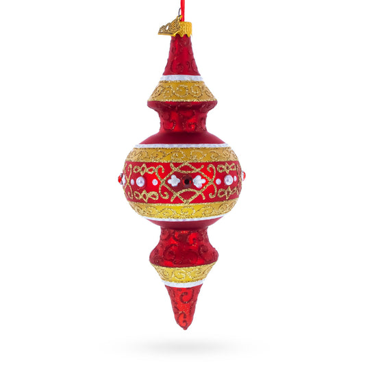 Golden Scroll & Pearl Trim Double-Ended Finial Drop Glass Christmas Ornament