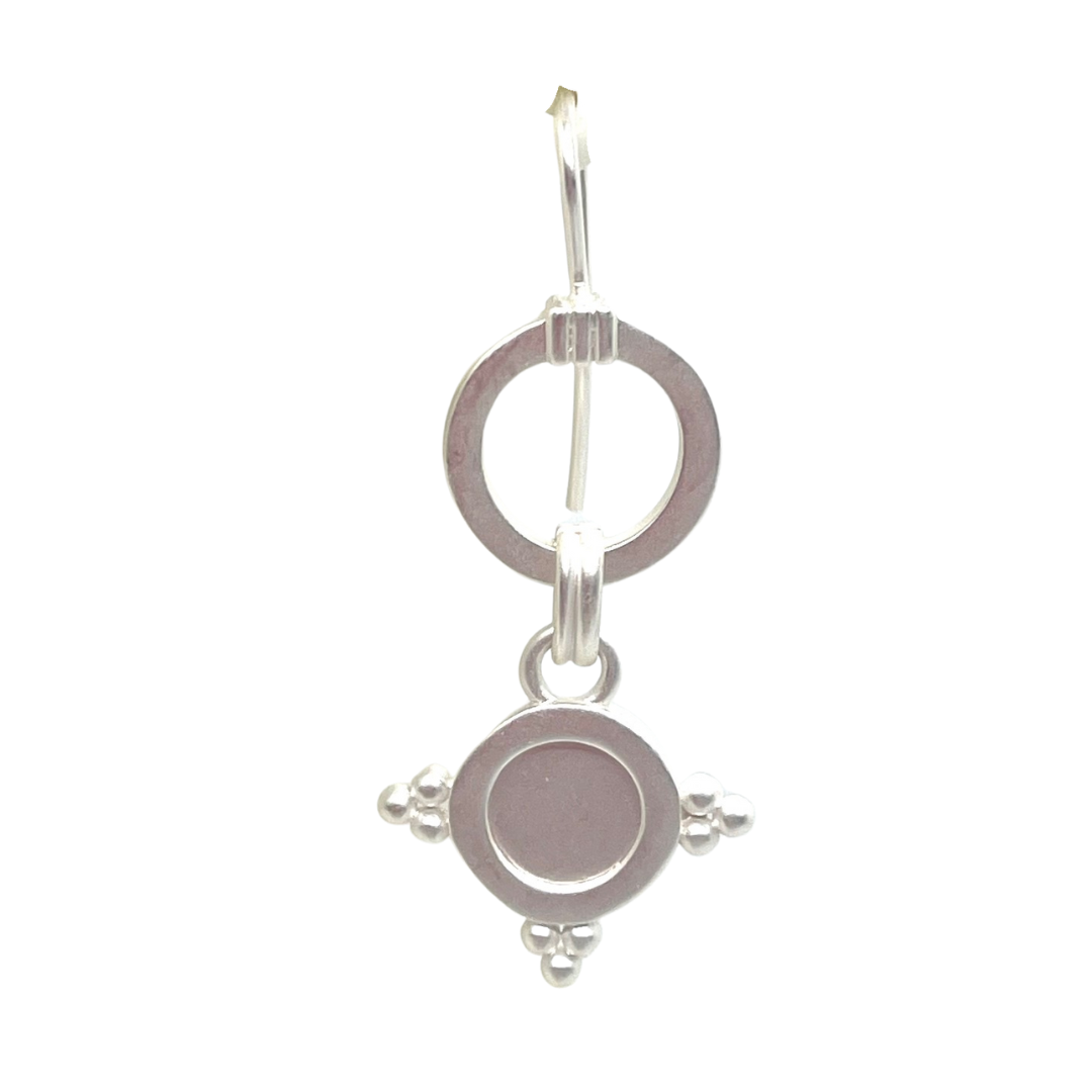 Matte Silver Circle Hoop With Matte Silver Starburst Charm Earrings