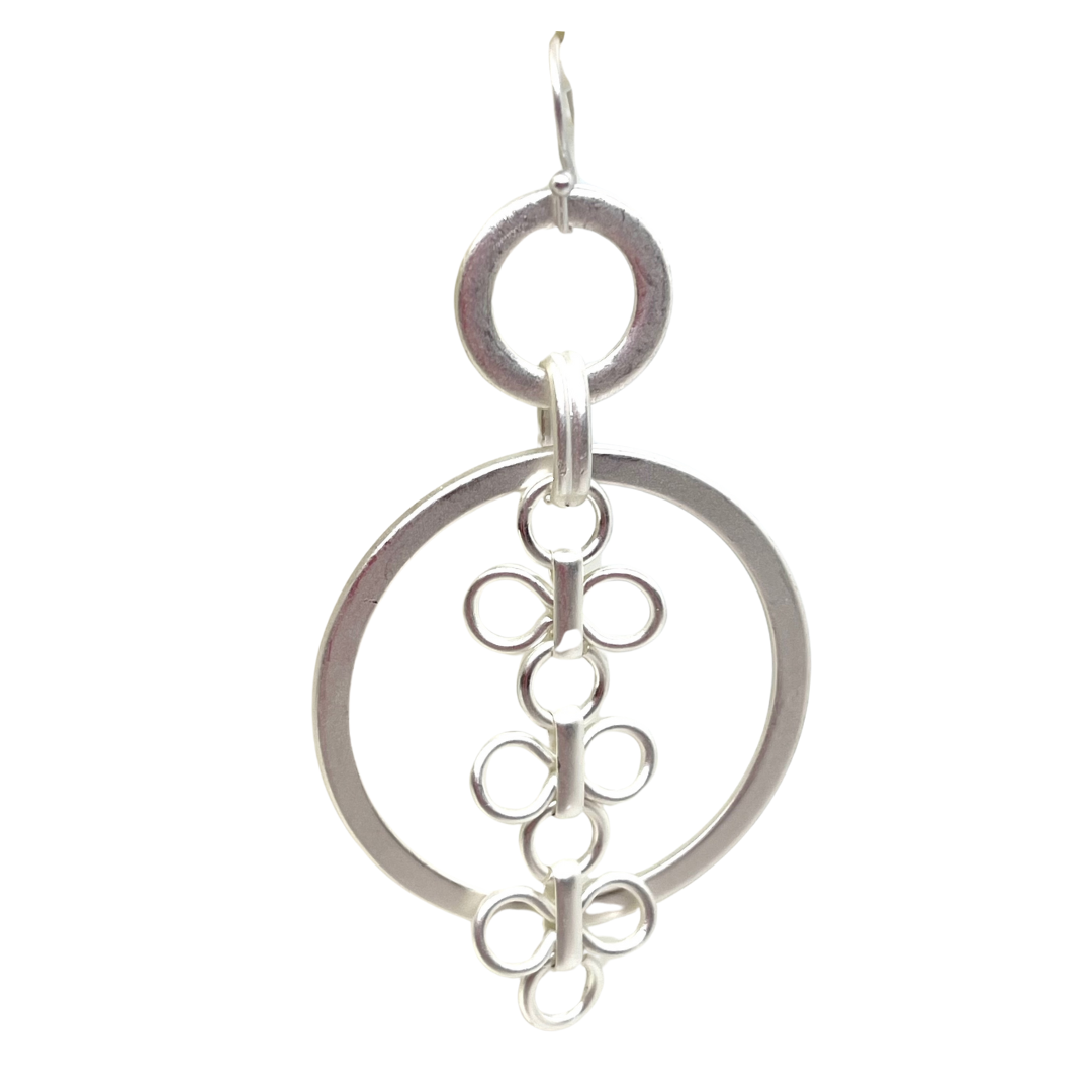 Matte Silver Hoop Earrings With Three Clover Charms