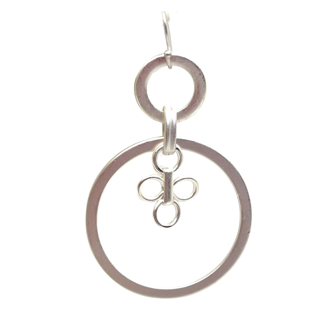Matte Silver Hoop Earrings With Clover Charm