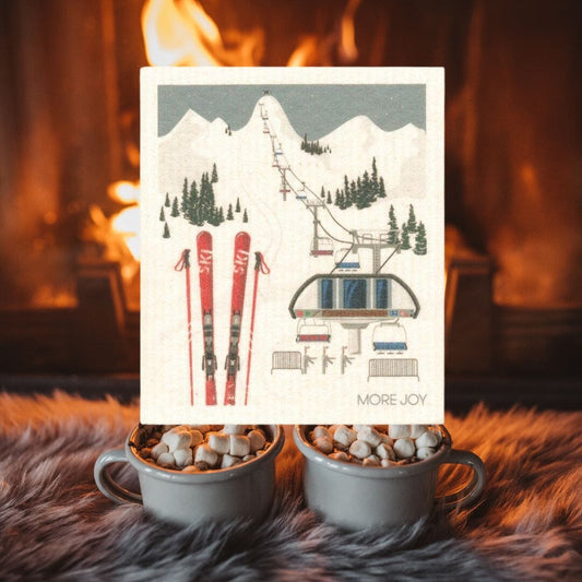 Ski Slopes Winter Swedish Dishcloth | Grey and white
