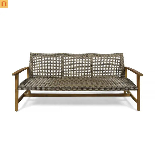 Sofa Outdoor Acacia Wood Grey Rattan Cover 3 Seater Weatherproof Cozy