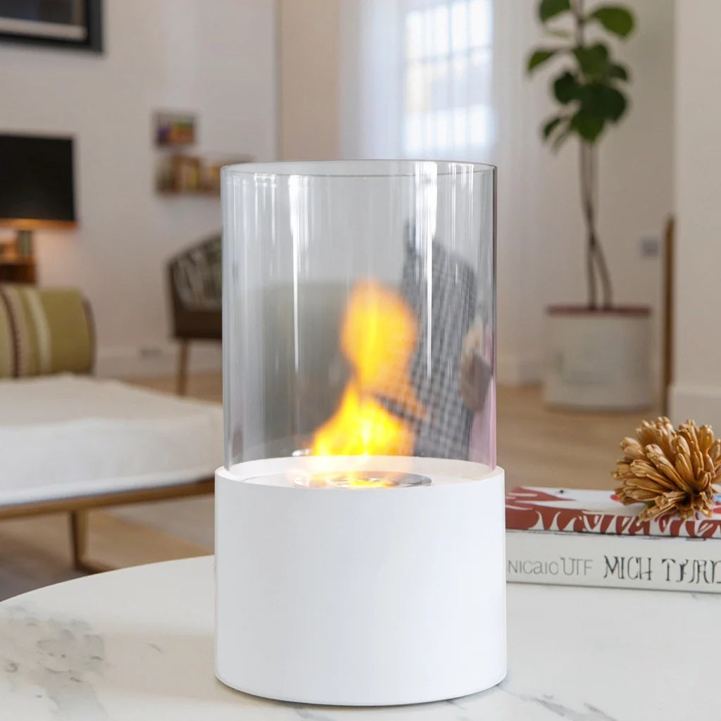 11.4"H Round Portable Tabletop Fireplace(white)