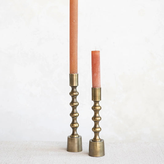 Solid Brass Taper Candle Holders, Antique Gold Finish, Set of 2