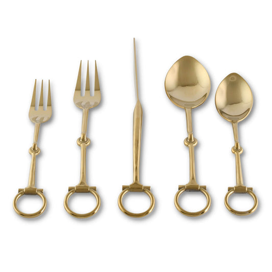 The Ashbourne Horse Bit Flatware Set – Shiny Gold (5-Piece Set)