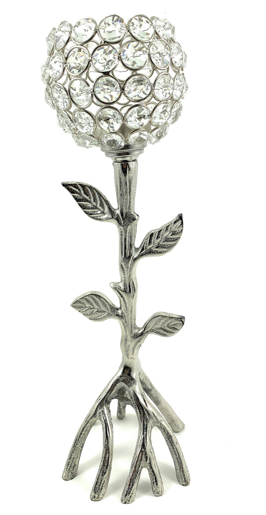 Silver Tree Hurricane Candle Holder