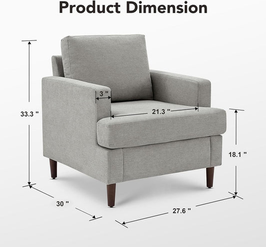 Mid Century Linen Grey Upholstered Accent Armchair