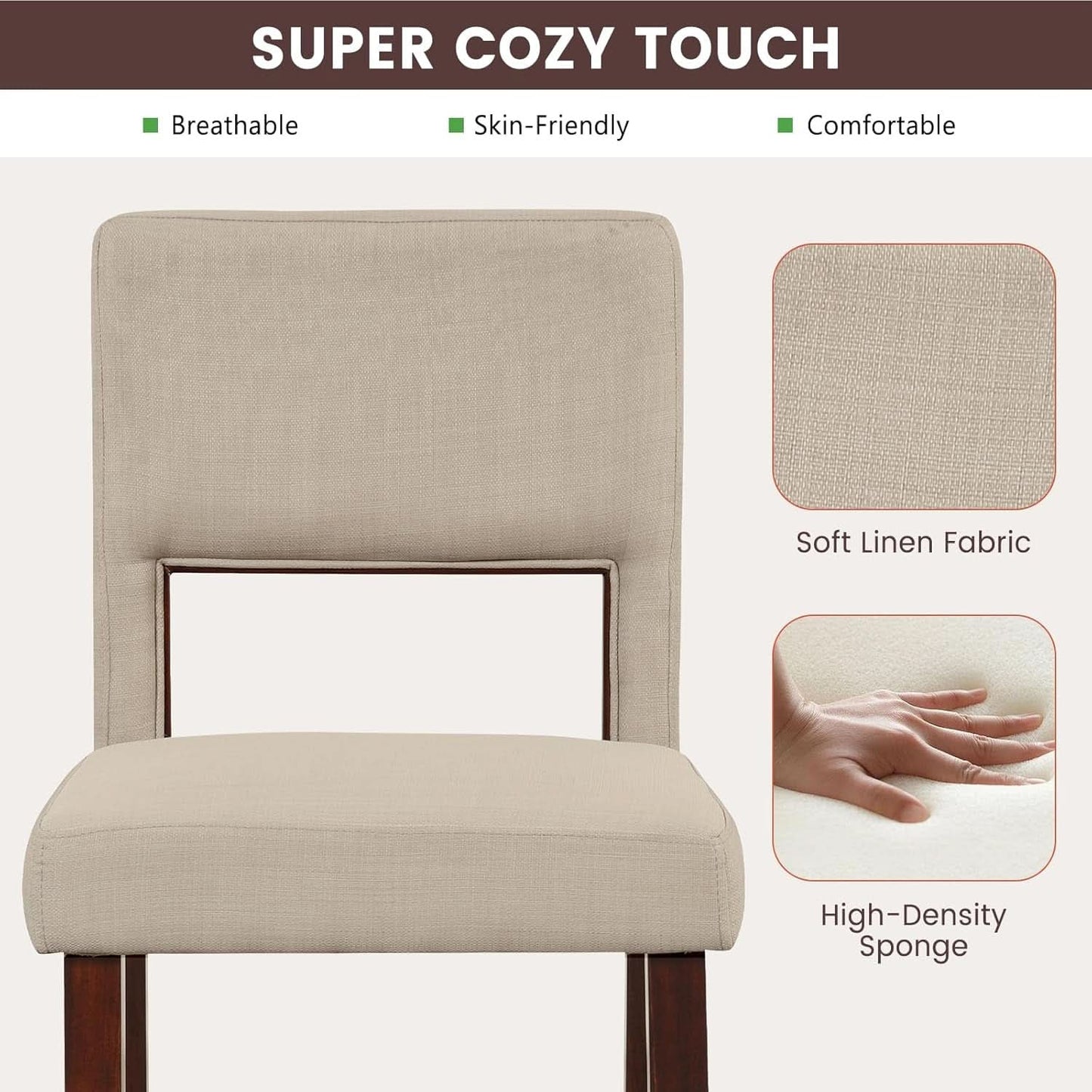 24.5 Inch Counter Height Bar Stools Set Of 4 With Back Upholstered Beige Linen For Kitchen Island