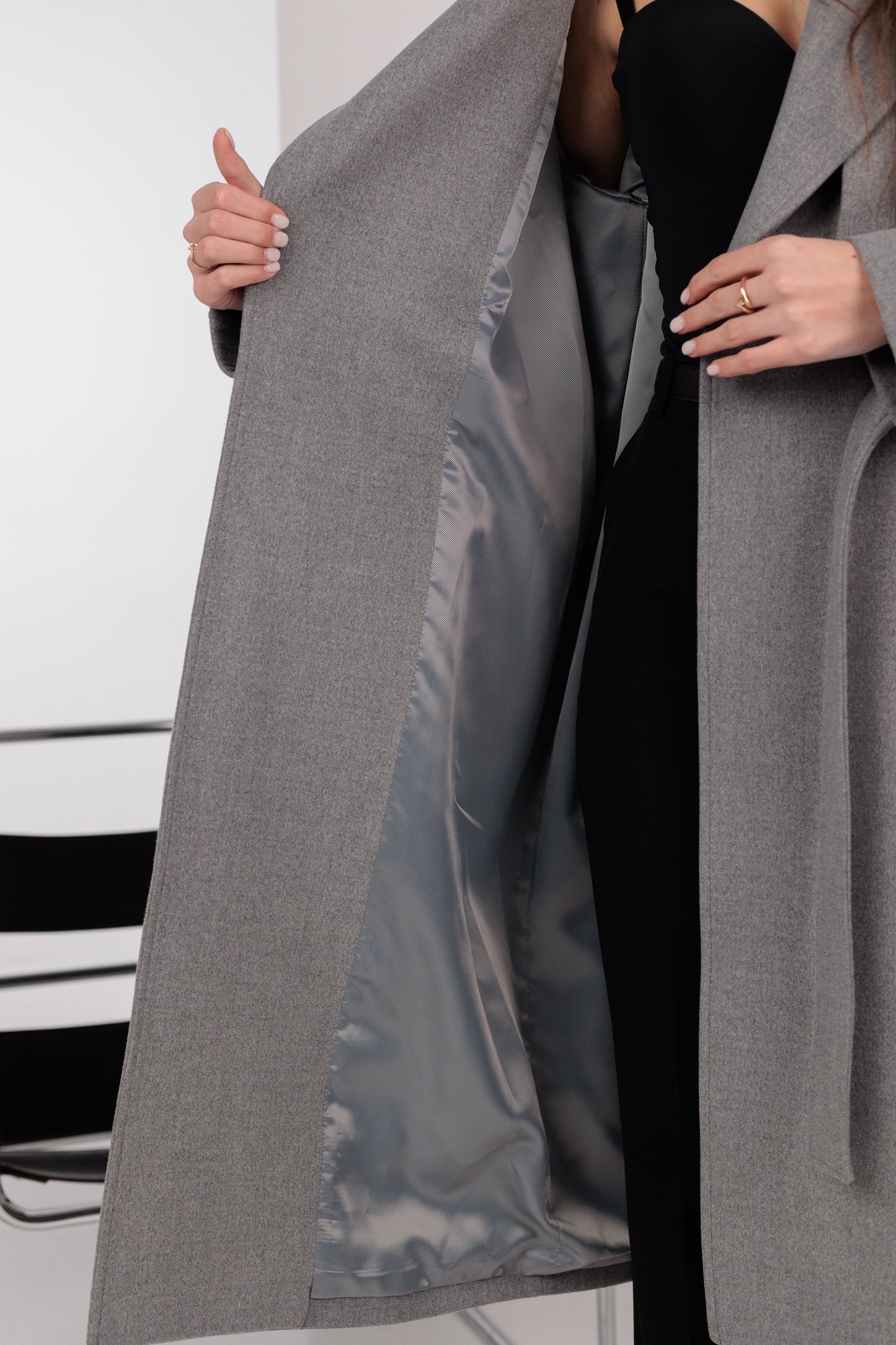 Karina Belted Wool Cashmere Blend Overcoat in Grey