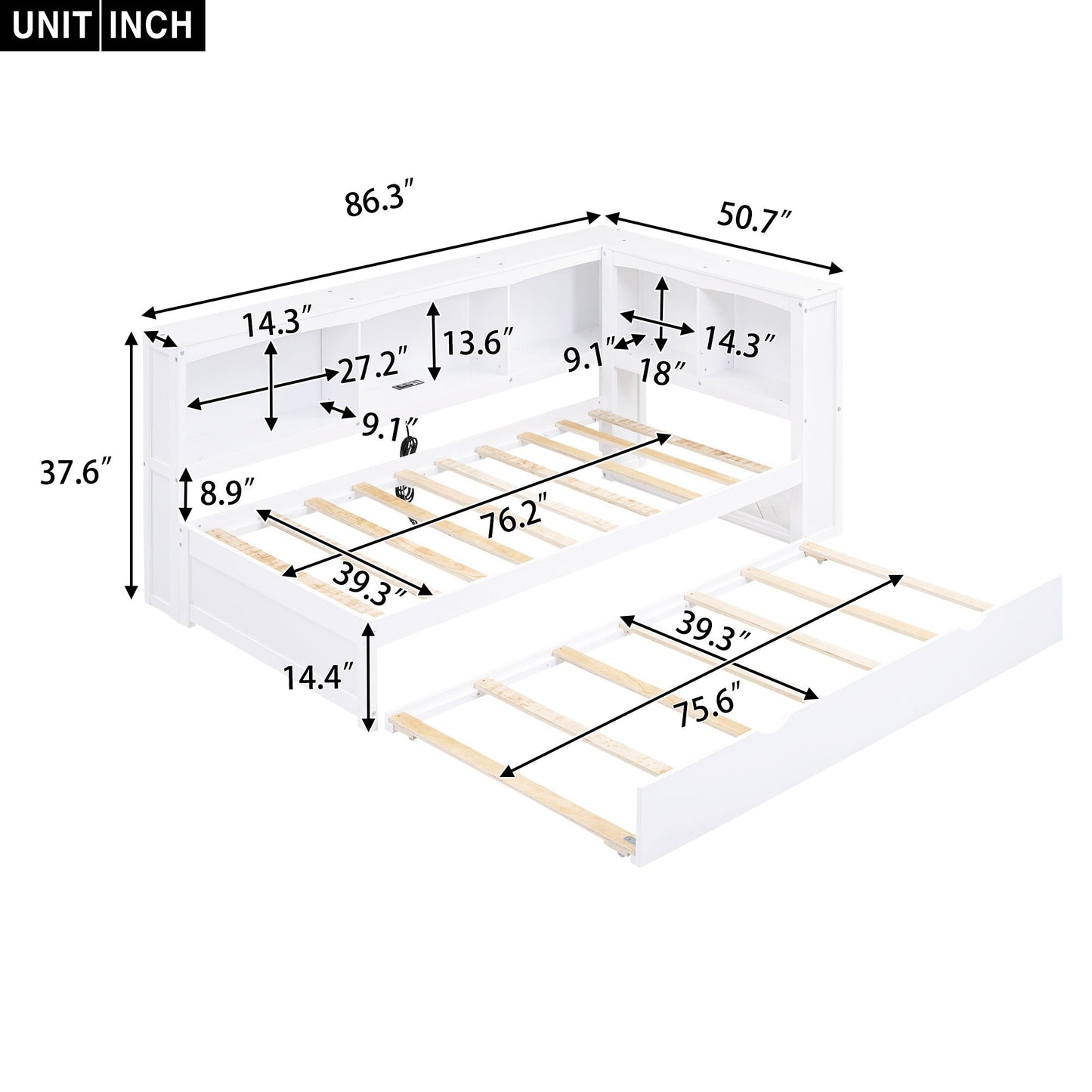 Daybed With Trundle, Storage Cabinets, USB Ports