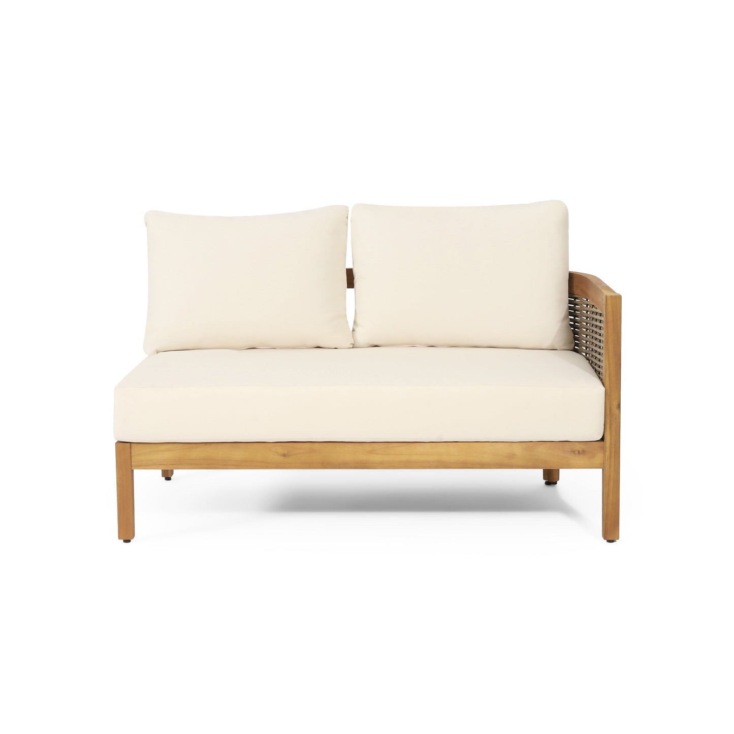 Outdoor Teak Conversation Set with Beige Cushions 4 Piece