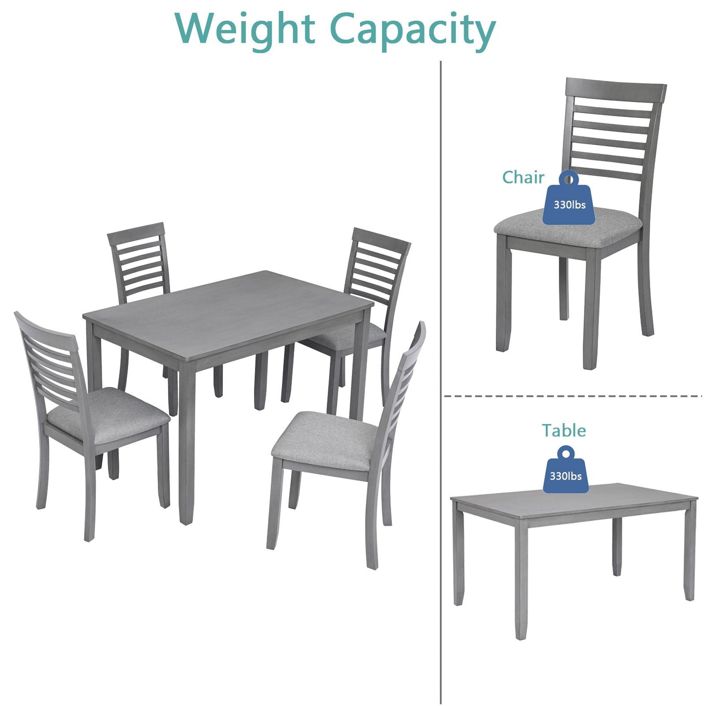 5 Pieces Modern Dining Set, Rectangular Wooden Dining Table With 4 Upholstered Chairs