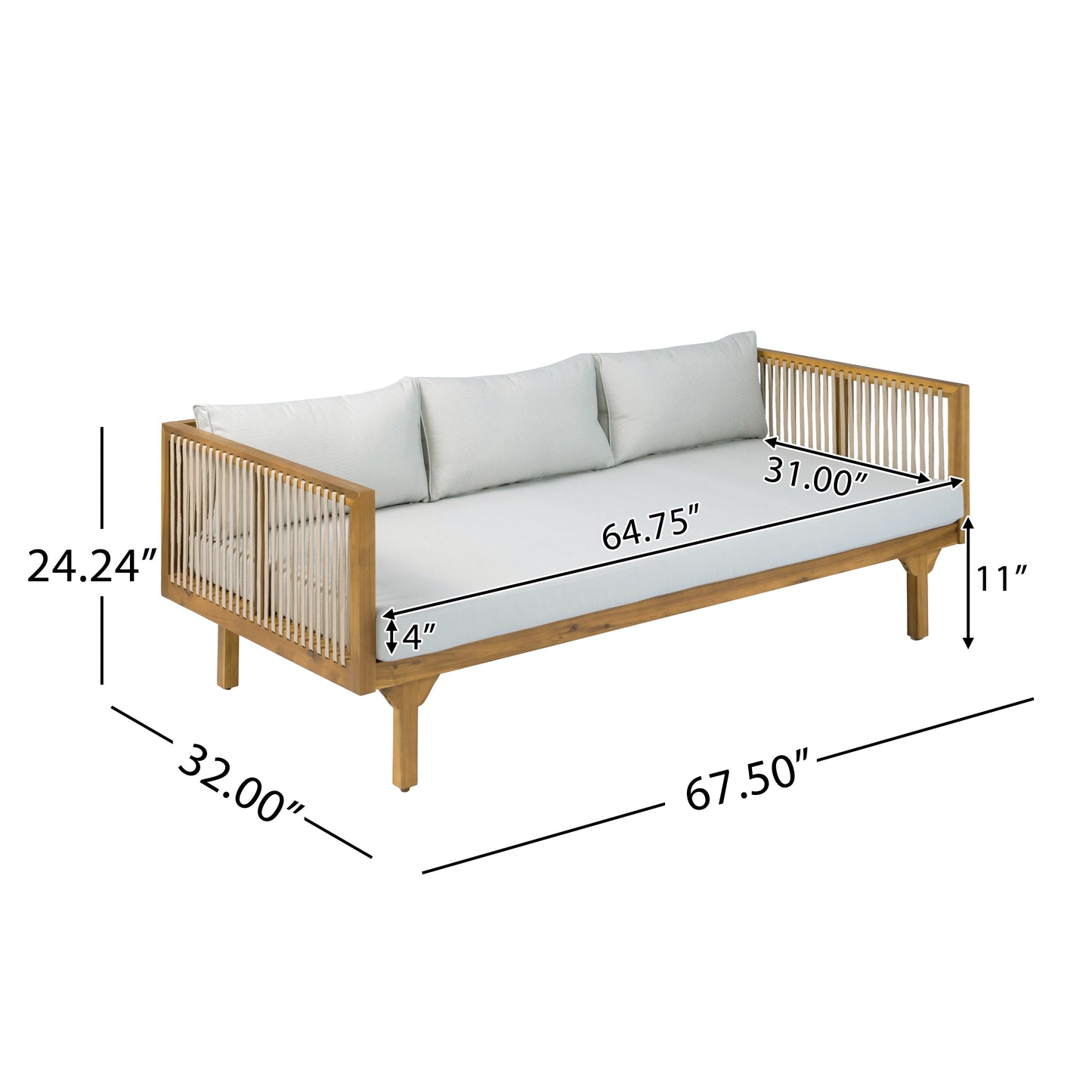 Outdoor Patio Set Modern Minimalist 3 Seater Daybed and Teak Finish Coffee Table