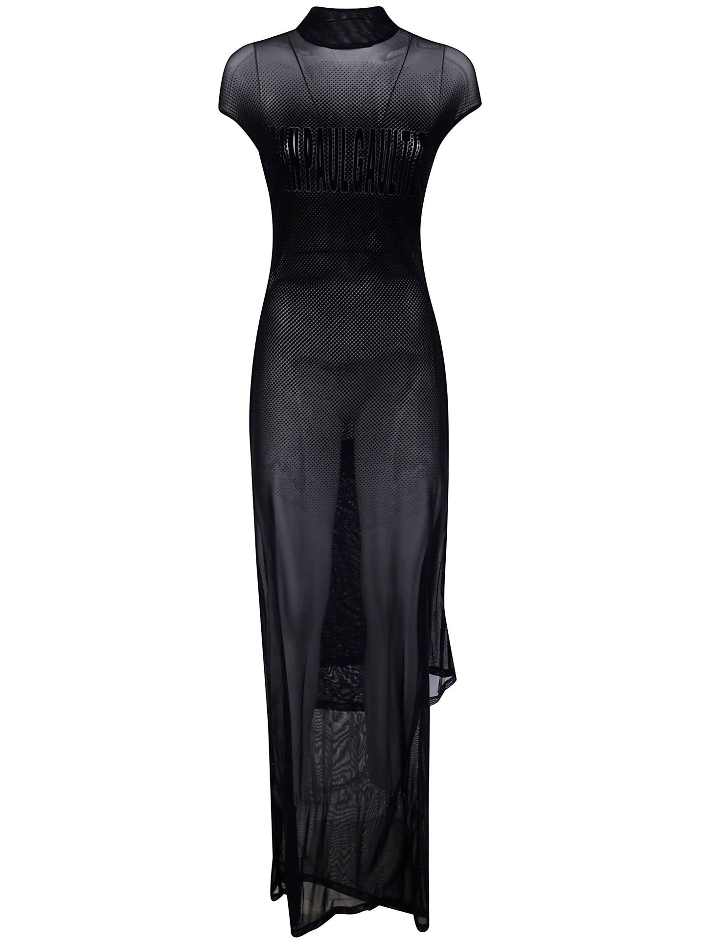 Jean Paul Gaultier Women Mesh Sleeveless Long Dress With Velvet Flock "Jean Paul Gaultier"