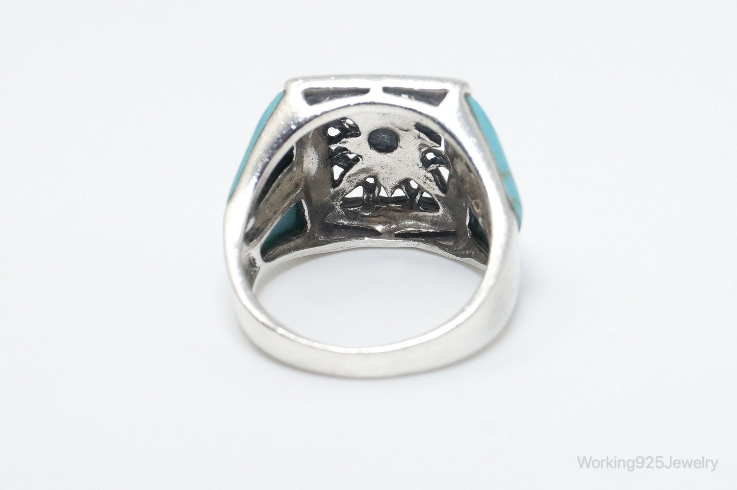 Vintage Thai Designer Turquoise Sterling Silver Ring SZ 7.75