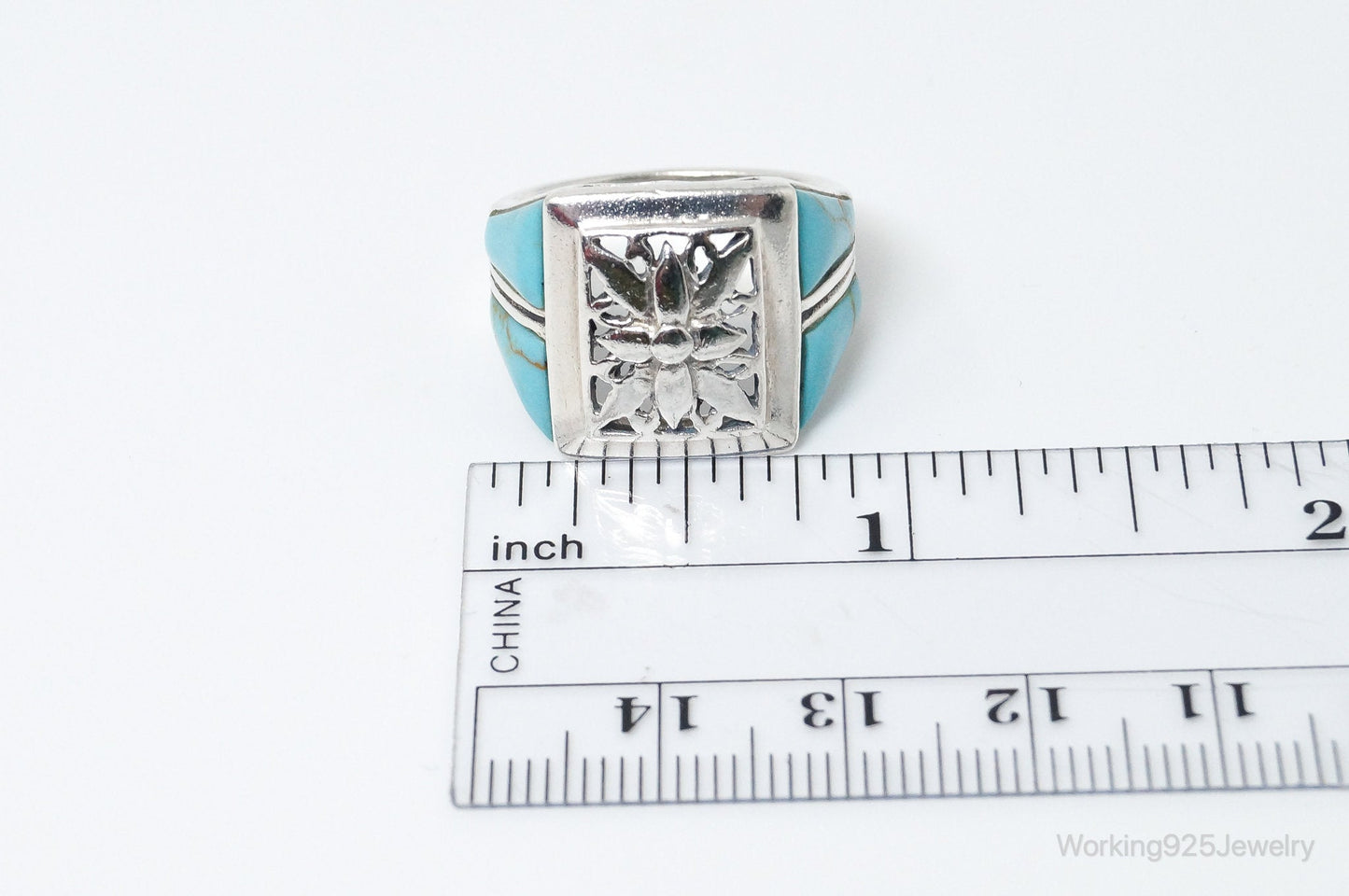 Vintage Thai Designer Turquoise Sterling Silver Ring SZ 7.75