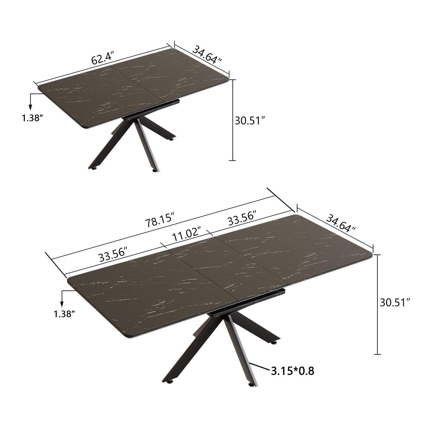 Modern Mid-Century Dining Table Set With Extendable Design