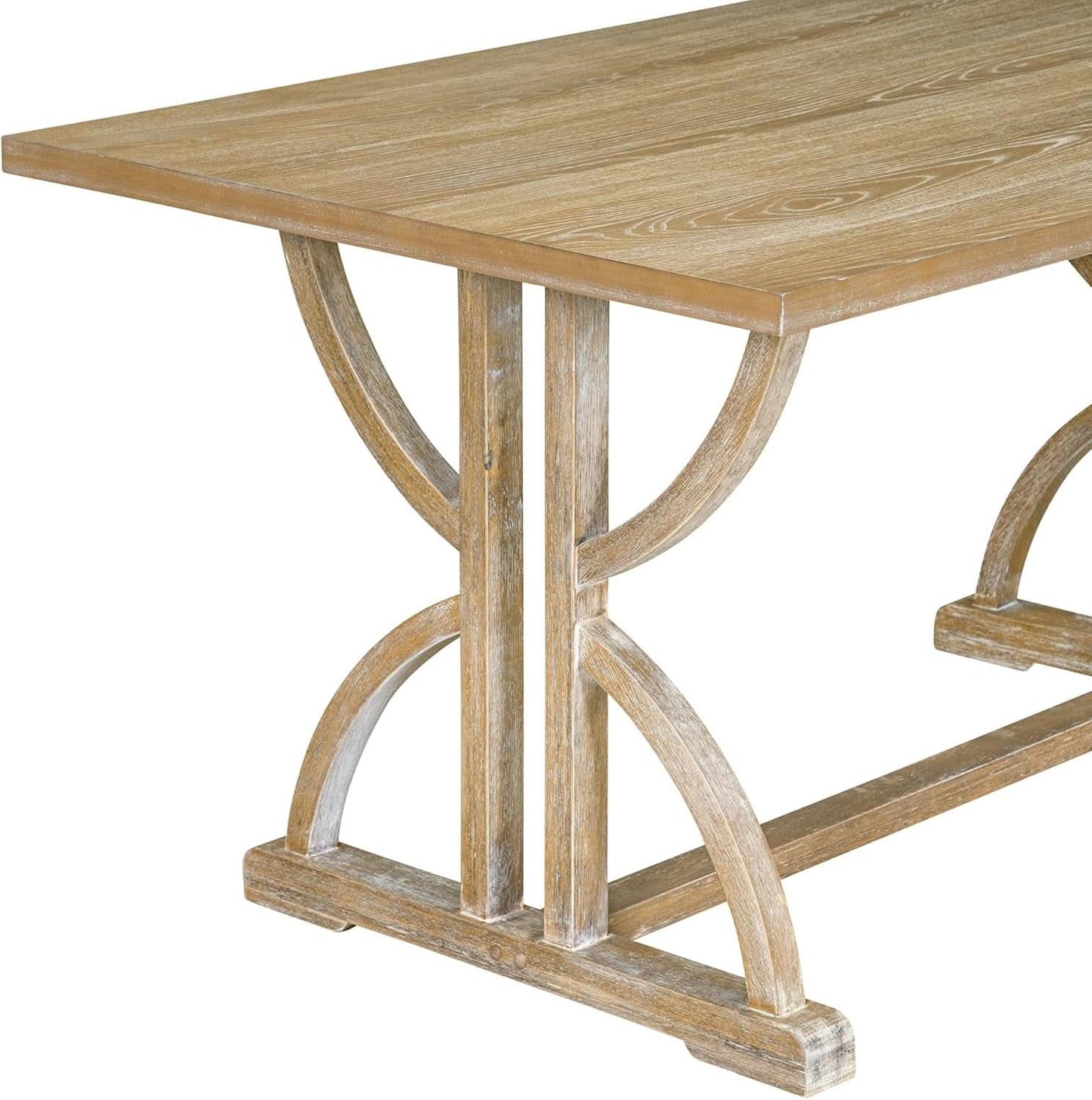 Industrial Solid Wood Rectangular Dining Table Set with Upholstered Seating Bench and Chairs