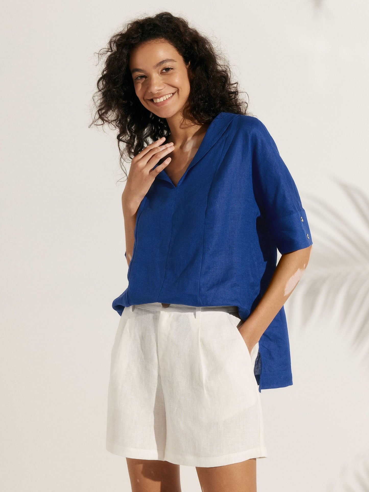Linen V Neck Short Sleeve Shirt SIERRA