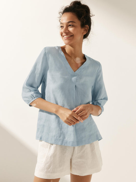 100% Linen Puff Sleeves Top LEAH