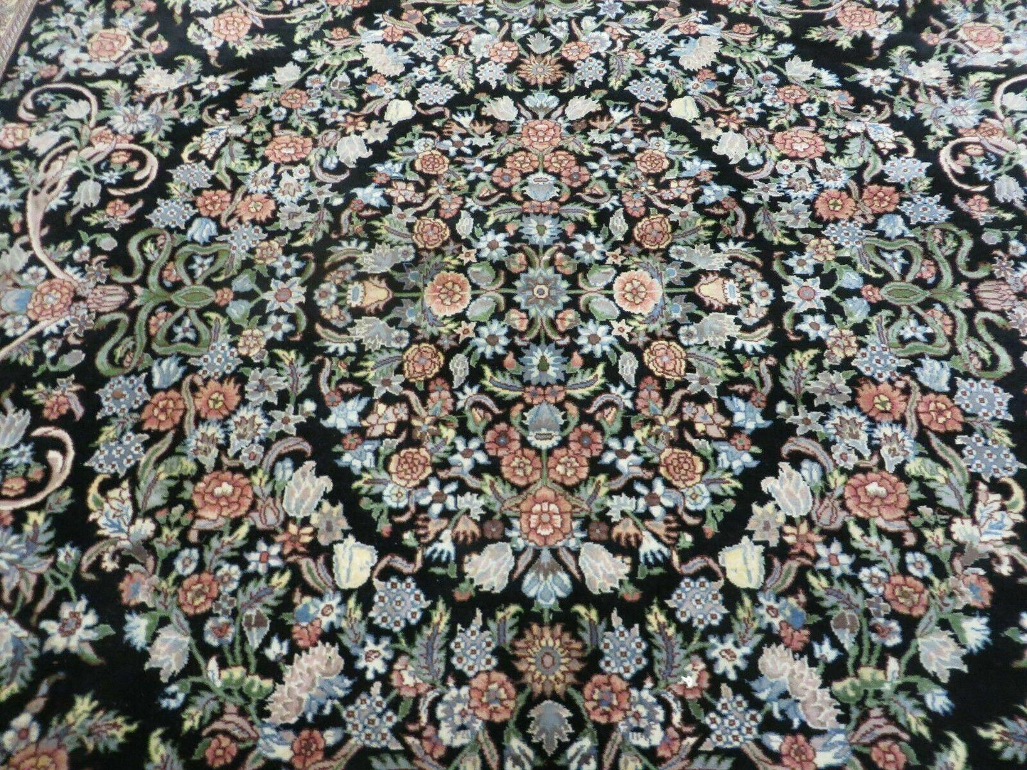 8' X 10' Vintage Handmade Pakistani Floral Wool Rug Black Nice