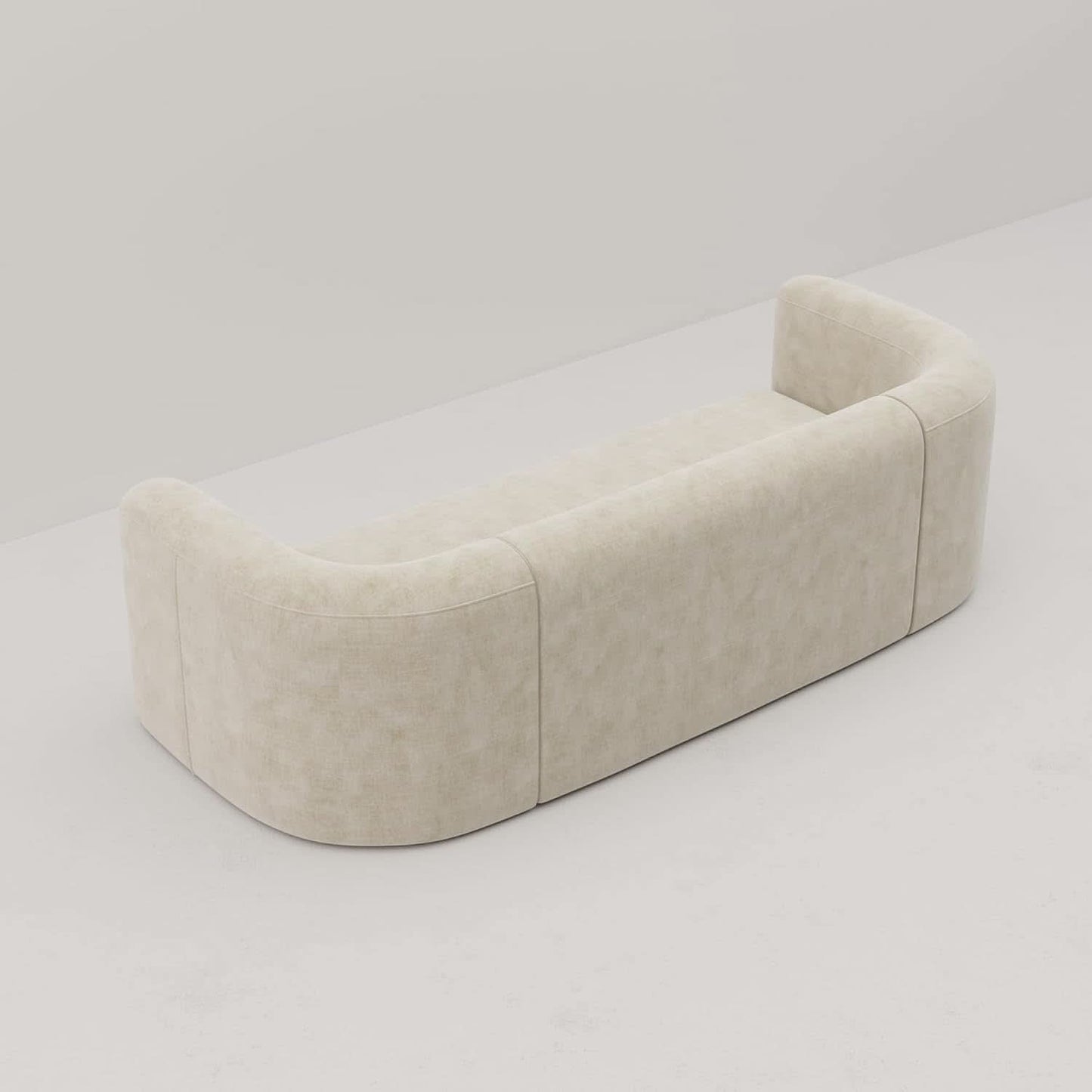 ** Cream Velvet 3 Seater Modern Sofa with Curved Backrest