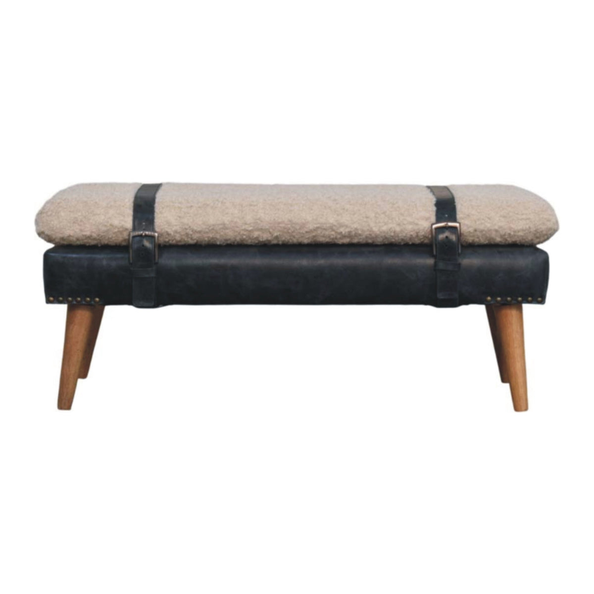The Calder Bouclé & Buffalo Leather Bench — Oak